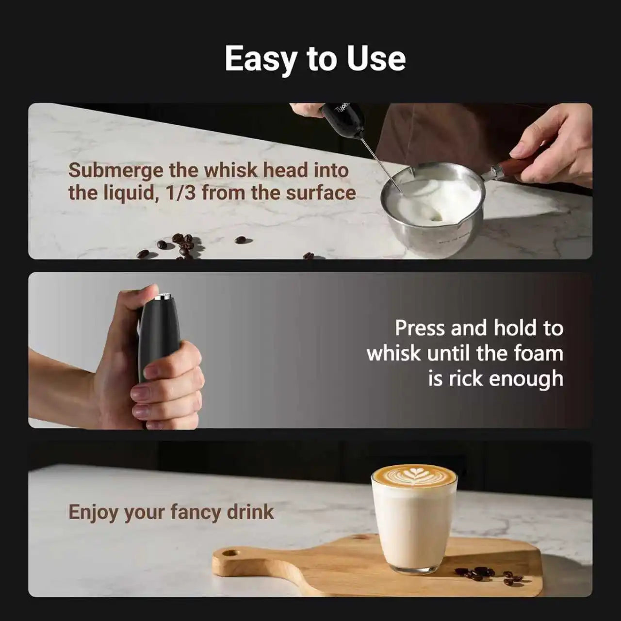 Kitchen Powerful Milk Frother Wand Handheld Battery Operated Drink Mixer for Coffee, Lattes, Cappuccino, Matcha Gift Idea